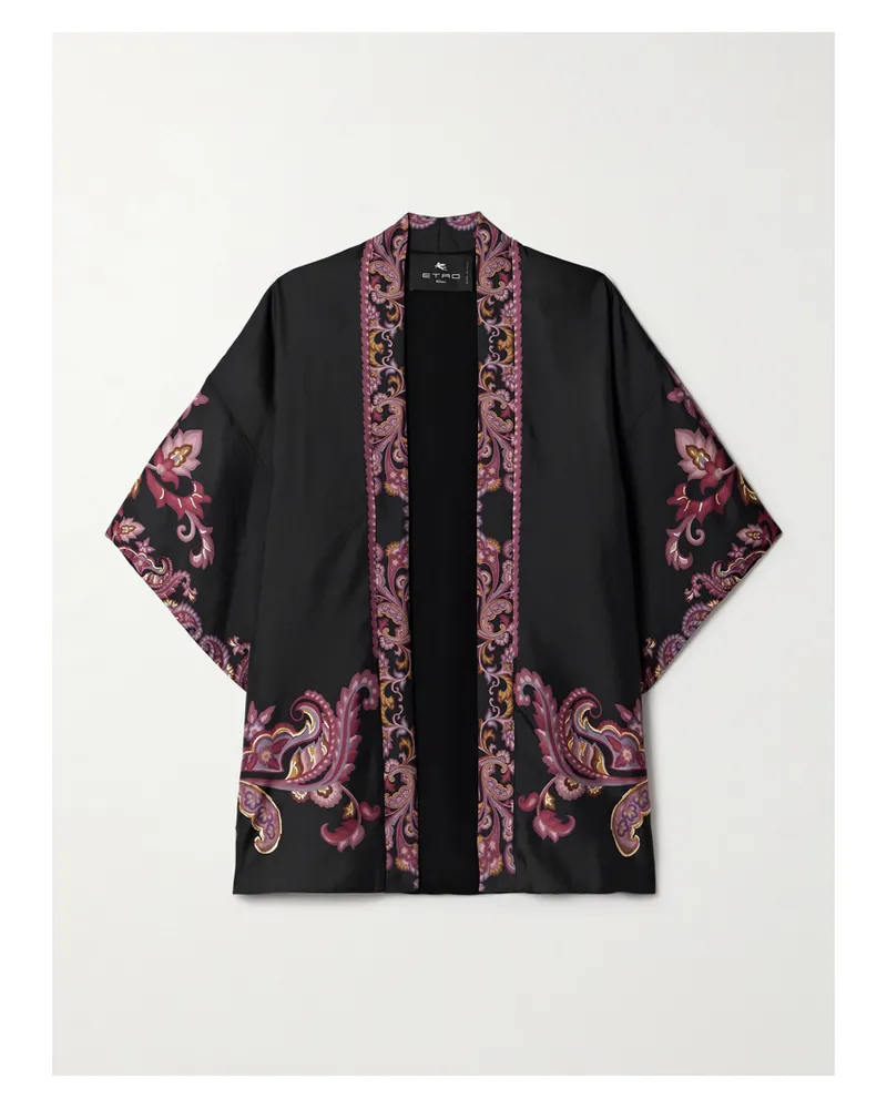 Etro Cape Aus Bedrucktem Seiden-twill - Schwarz Schwarz