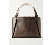 Embroidered Fleece-trimmed Vegetarian Tote - Brown