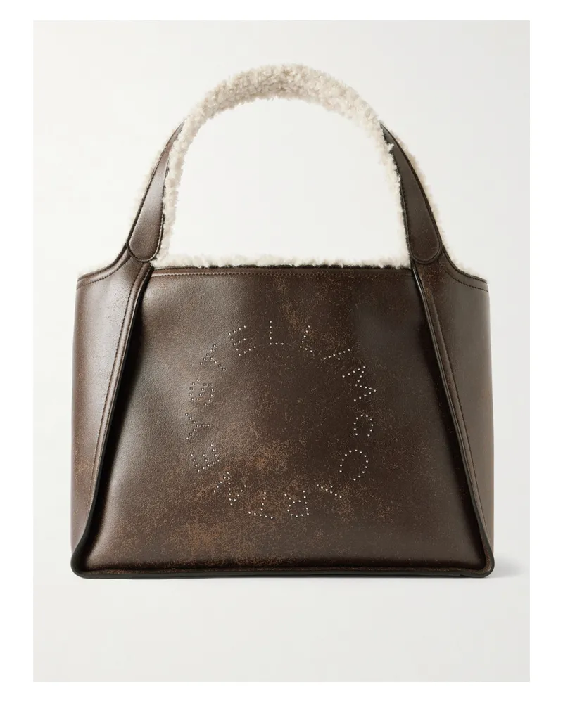 Stella McCartney Embroidered Fleece-trimmed Vegetarian Tote - Brown Brown