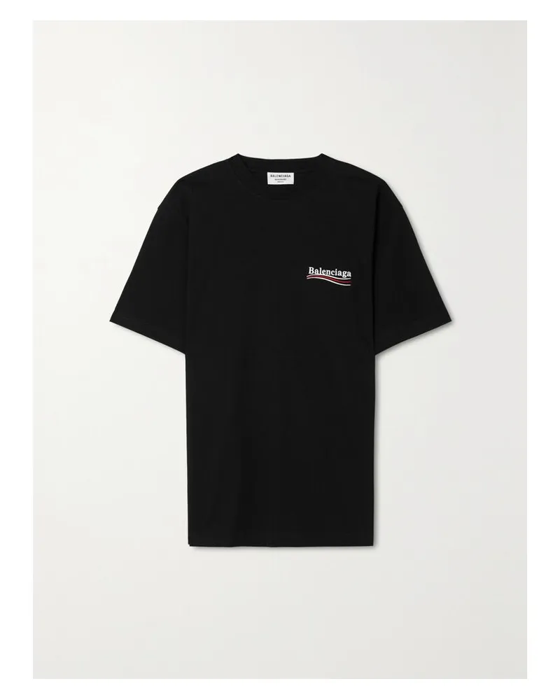 Balenciaga Oversized-t-shirt Aus Baumwoll-jersey Mit Stickerei - Schwarz Schwarz