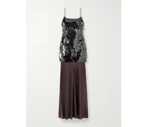 Mesa Robe Aus Mesh Mit Pailletten Und Satin Aus Einer Seidenmischung - Braun