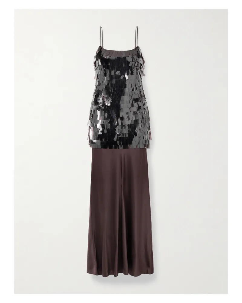 STAUD Mesa Robe Aus Mesh Mit Pailletten Und Satin Aus Einer Seidenmischung - Braun Braun