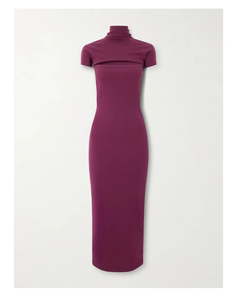 Alaïa Midikleid Aus Stretch-jersey Mit Stehkragen - Burgunder Burgunder