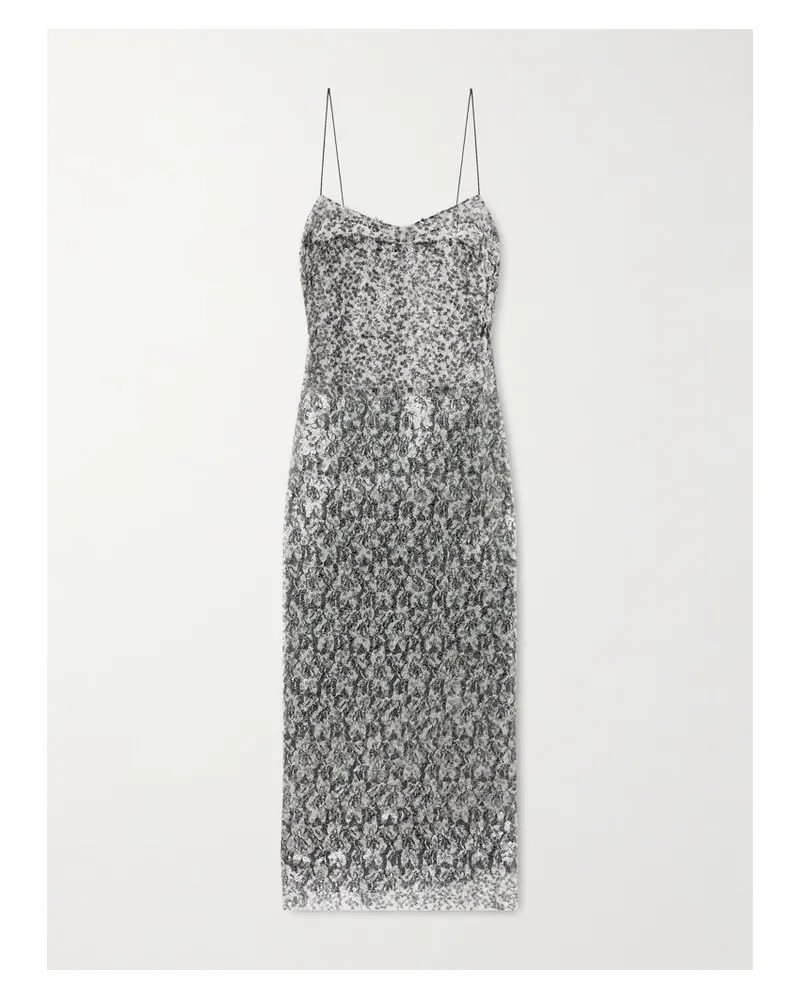 Christopher Esber Midikleid Aus Spitze Mit Pailletten - Silber Silber