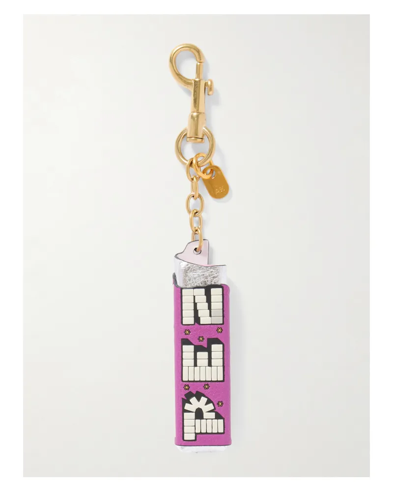 Anya Hindmarch Pez Taschenanhänger Aus Metallic-leder Mit Goldfarbenen Details - Pink Pink