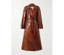 Doppelreihiger Trenchcoat Aus Bedrucktem, Beschichtetem Canvas - Braun