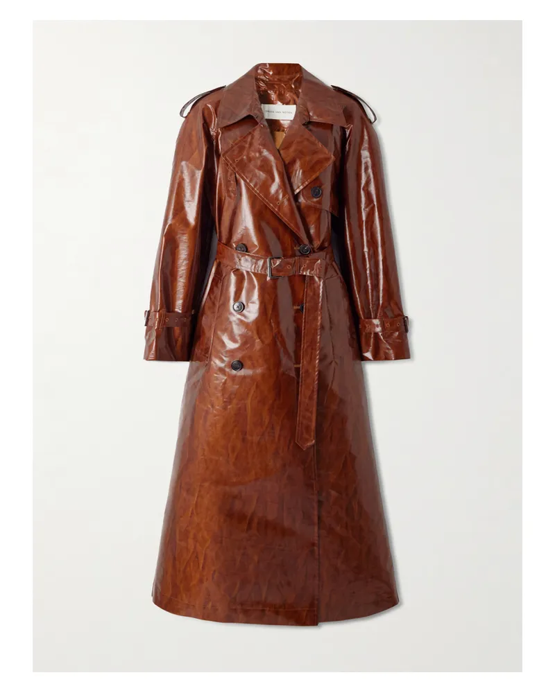 Dries van Noten Doppelreihiger Trenchcoat Aus Bedrucktem, Beschichtetem Canvas - Braun Braun