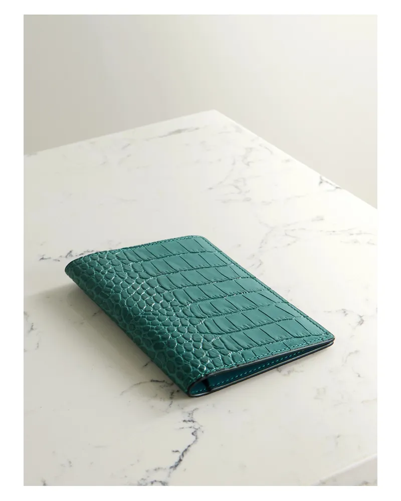 Smythson Mara Croc-effect Leather Passport Holder - Blue Blue