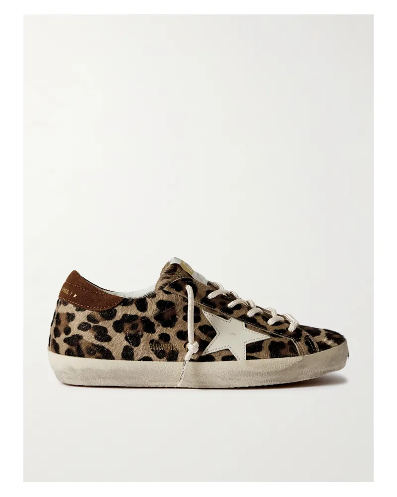 Golden Goose Super-star Distressed Leather And Suede-trimmed Leopard-print Calf Hair Sneakers - Animal Print Animal