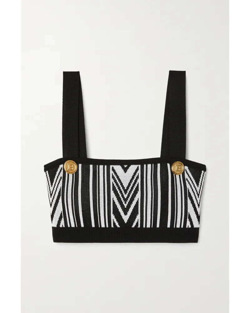 Balmain Bustier Aus Jacquard-strick Mit Zierknöpfen - Schwarz Schwarz