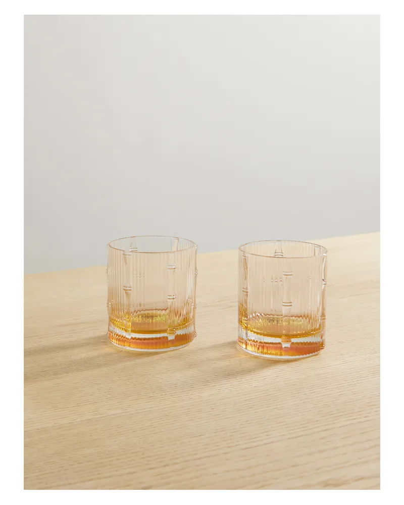 La DoubleJ Bamboo Set Aus Zwei Bechern Aus Kristallglas - Gelb Gelb