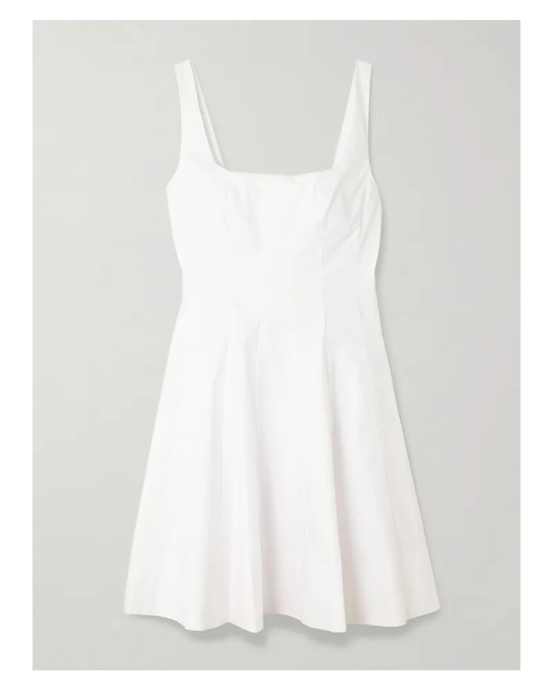STAUD Wells Pleated Cotton-blend Poplin Mini Dress - White White
