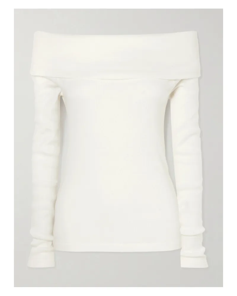 Lisa Yang Claudina Off-the-shoulder Cotton And Cashmere-blend Top - Off-white Off-white