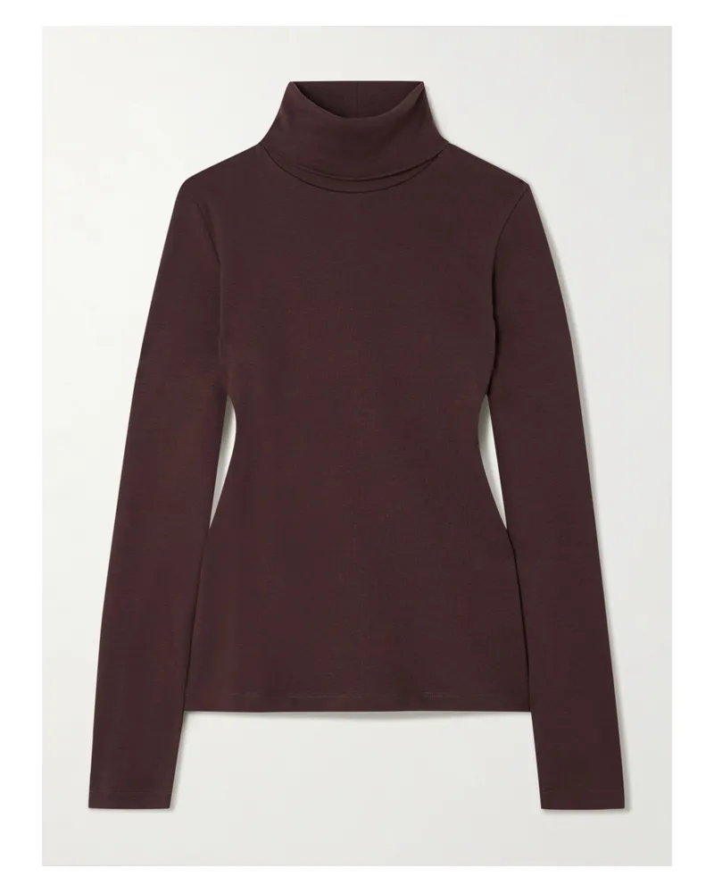 Flore Flore Dinah Ribbed Organic Cotton-jersey Turtleneck Top - Brown Brown