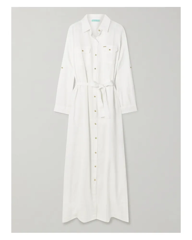 Melissa Odabash Darcy Belted Cotton And Linen-blend Maxi Shirt Dress - White White
