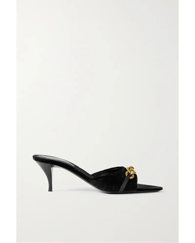 Saint Laurent Le Maillon Mules aus Samt Schwarz