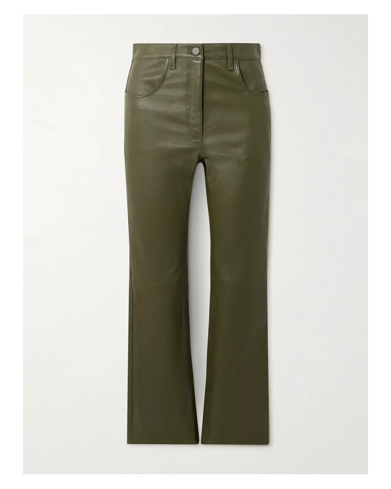 Joseph Duke Cropped Leather Flared Pants - Green Green