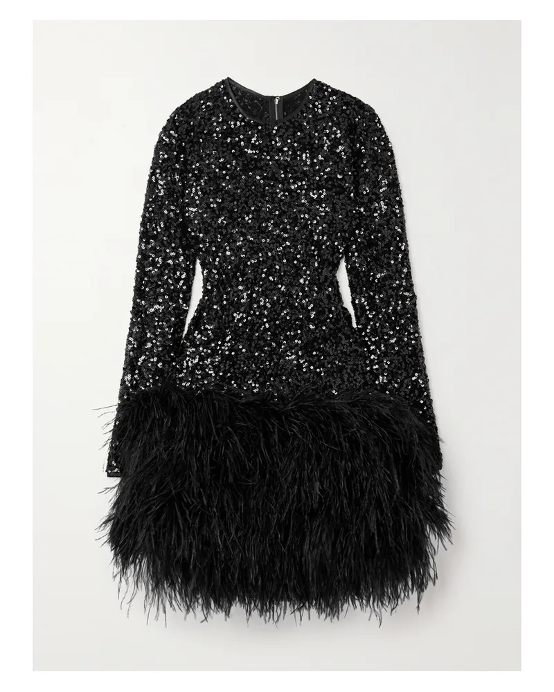 Dolce & Gabbana Minikleid Aus Tüll Mit Pailletten Und Federn - Schwarz Schwarz