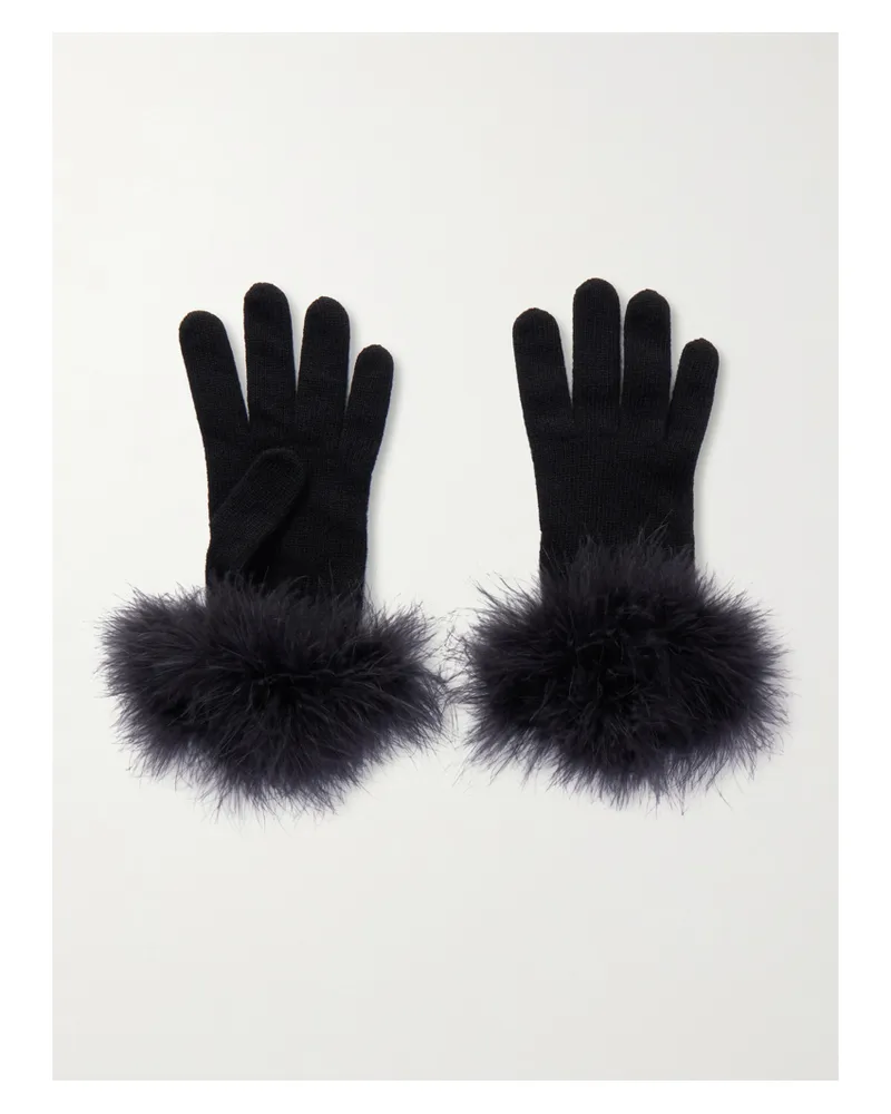 Valentino Garavani Feather-trimmed Wool Gloves - Black Black