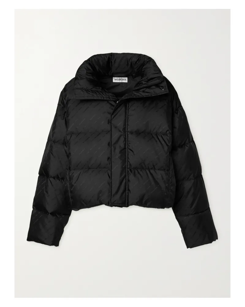 Balenciaga Cropped Quilted Padded Shell-jacquard Jacket - Black Black