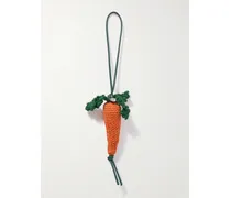 Carrot Crocheted Cotton And Leather Bag Charm - Orange