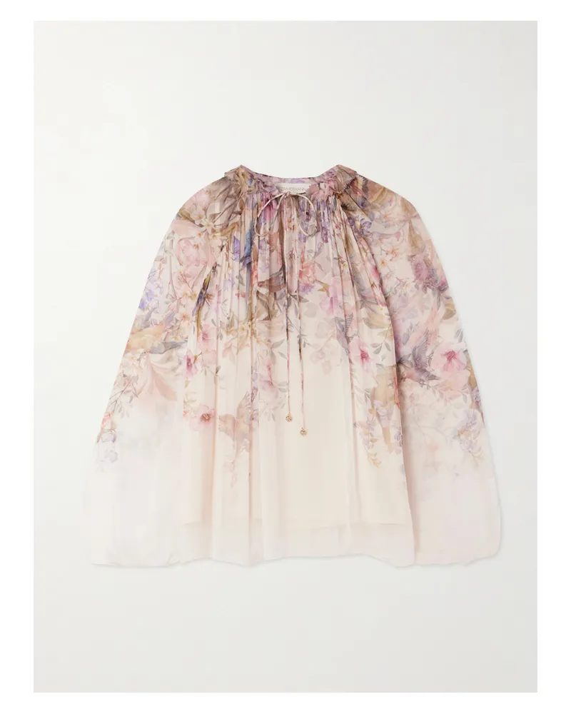 Zimmermann Rebellion Tie-detailed Gathered Chiffon Blouse - Neutrals Neutrals