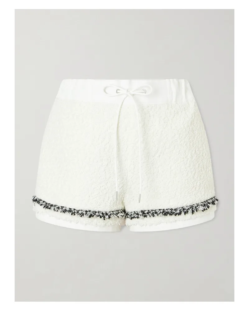 Sacai Shorts Aus Bouclé-tweed Mit Canvas-besatz - Wollweiß Wollweiß