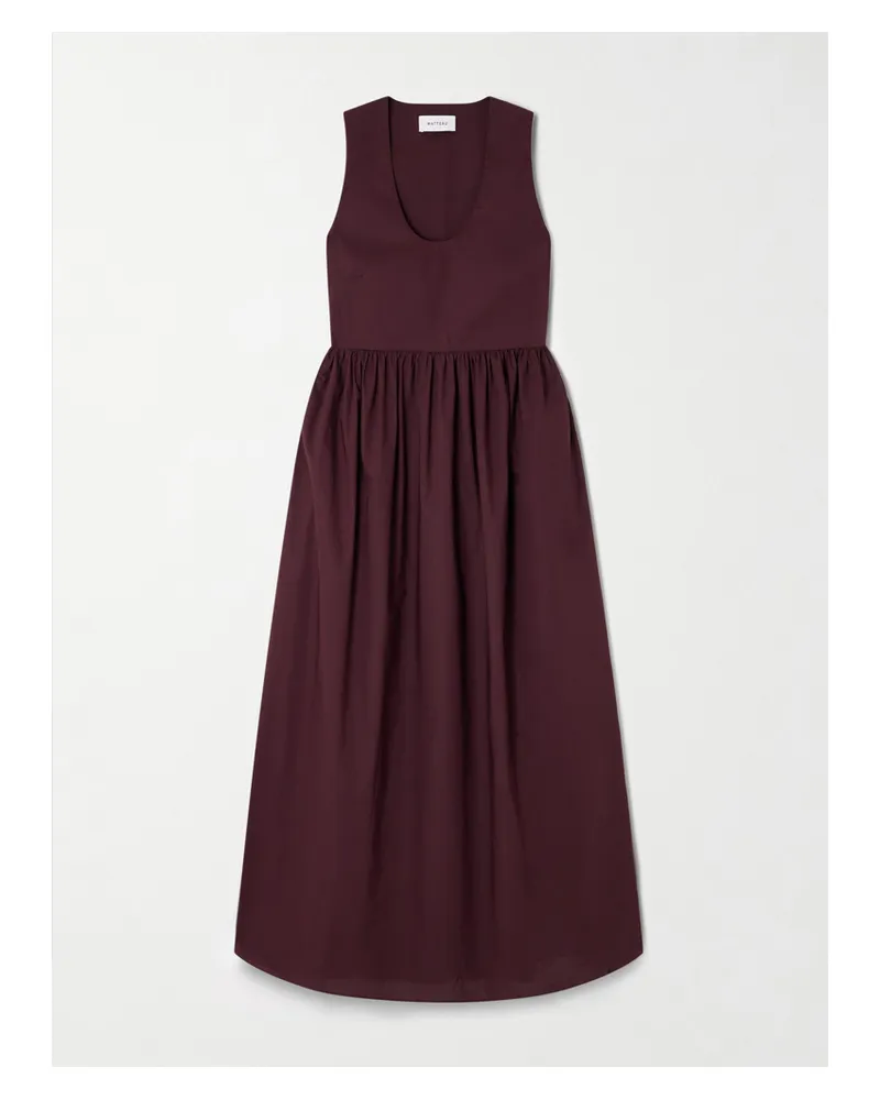 Matteau Gathered Organic Cotton-poplin Midi Dress - Burgundy Burgundy
