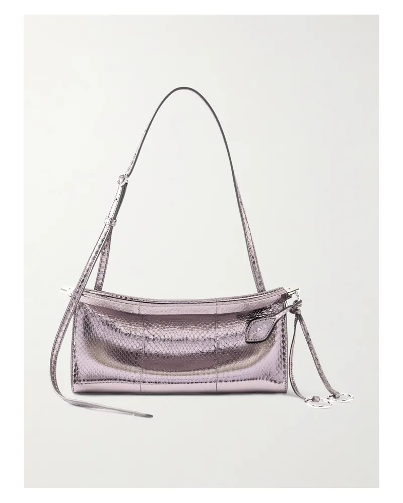 Alaïa Le Click E/w Kleine Schultertasche Aus Schlangenleder In Metallic-optik - Pink Pink