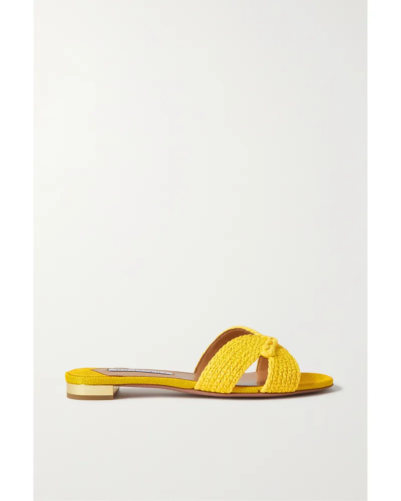 Aquazzura Rope Pantoletten Aus Raffiabast - Gelb Gelb