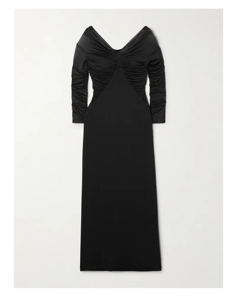 Max Mara Locri Midikleid Aus Jersey Mit Raffungen Und Tüllbesätzen - Schwarz Schwarz