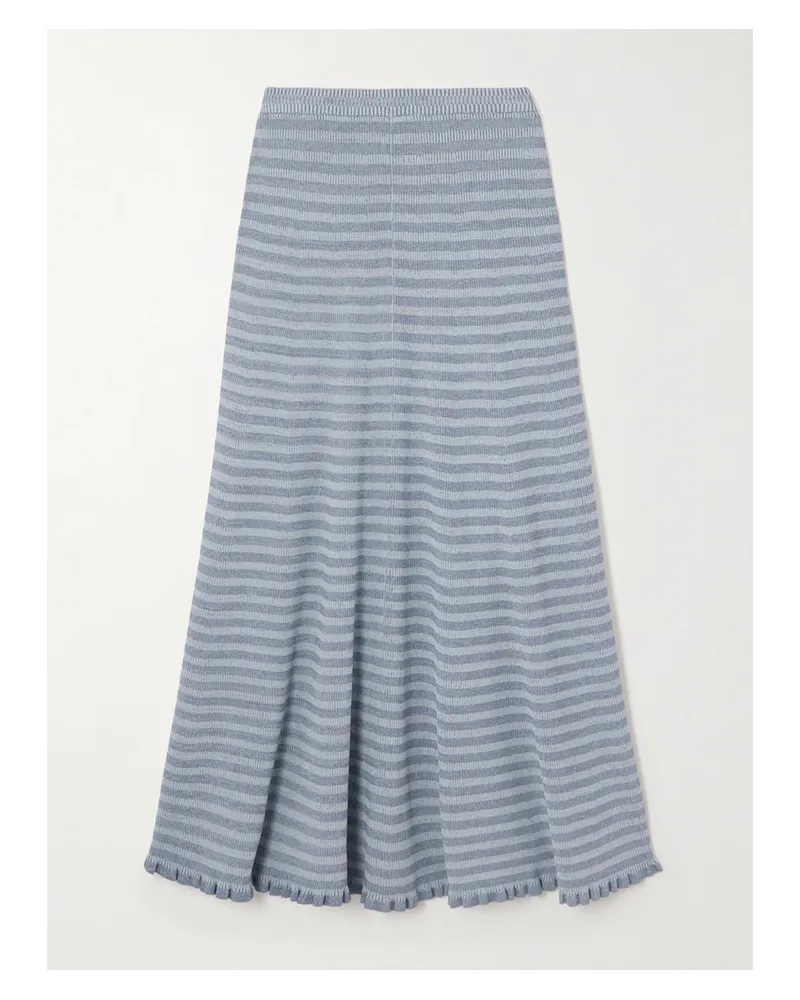 Proenza Schouler Stina Striped Knitted Midi Skirt - Blue Blue