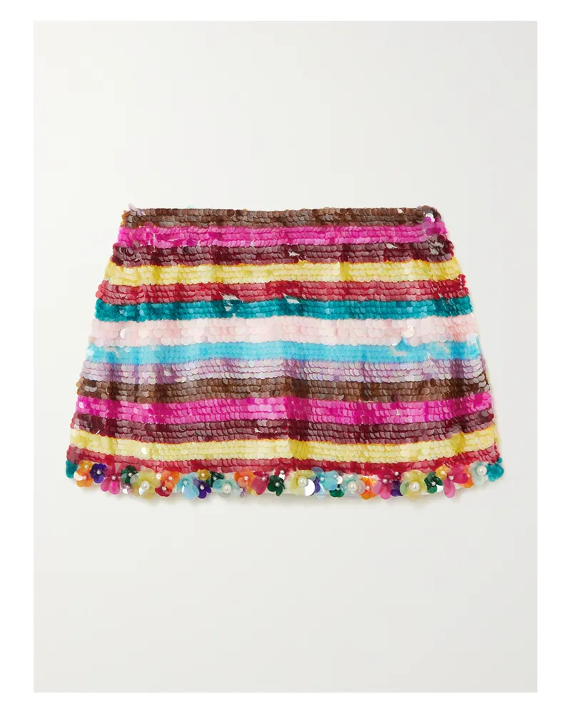 ASHISH Gestreifter Minirock Aus Georgette Mit Pailletten Und Verzierungen - Rot Rot