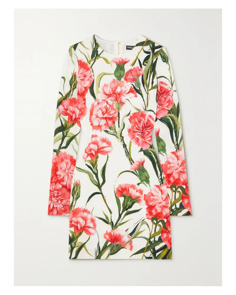 Dolce & Gabbana Minikleid Aus Stretch-seide Mit Blumenprint - Pink Pink