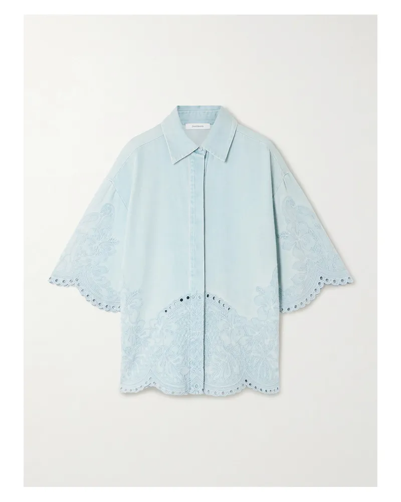 Zimmermann Daylight Broderie Anglaise Denim Shirt - Blue Blue