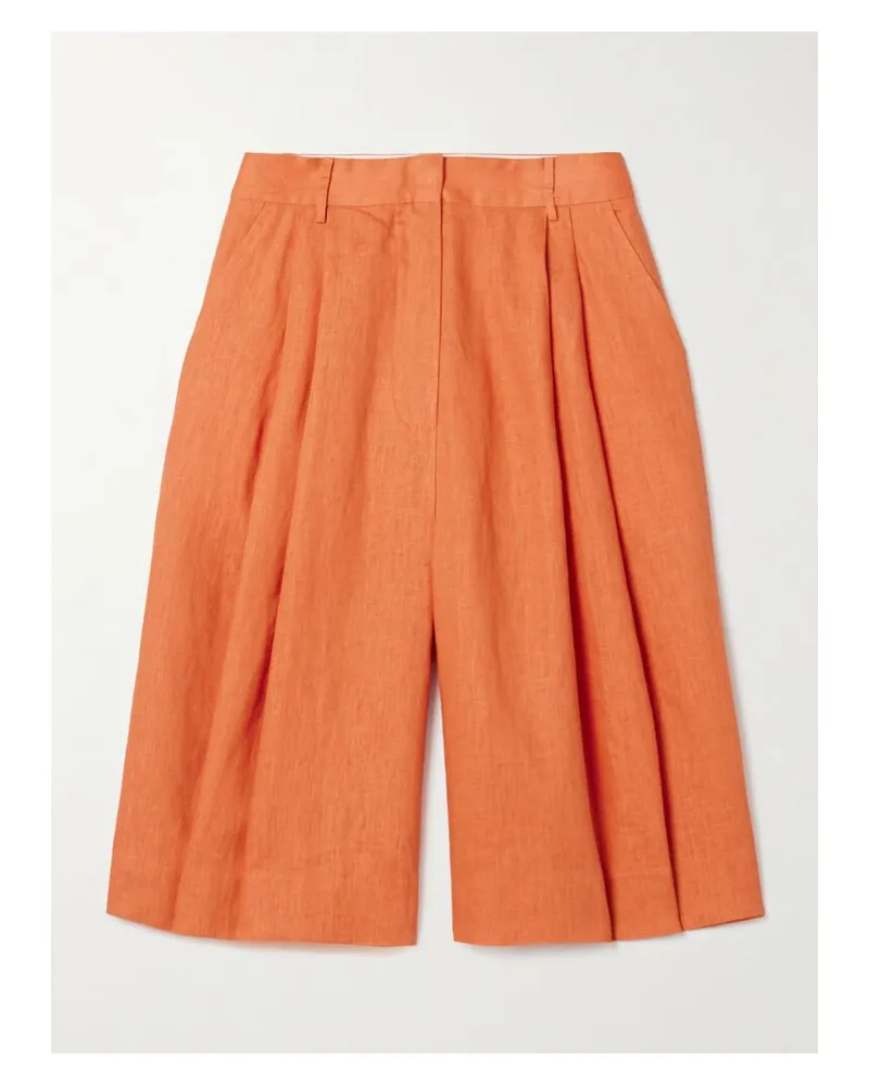 STAUD Cruz Shorts Aus Leinen Mit Falten - Orange Orange