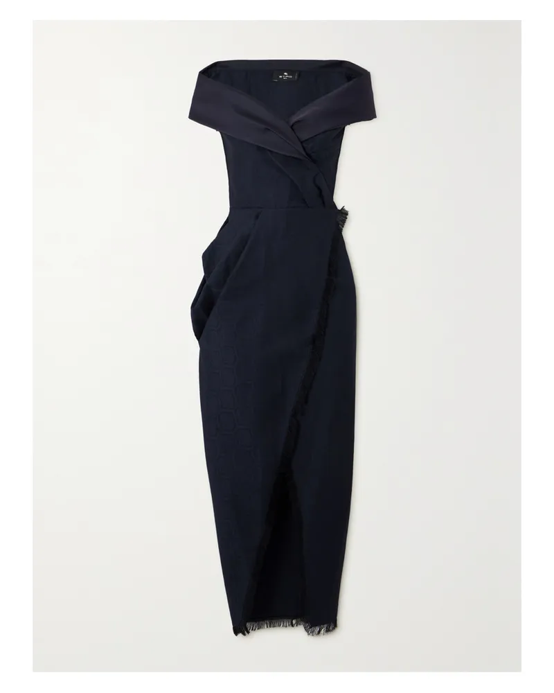Etro Schulterfreie Robe Aus Jacquard Aus Einer Seidenmischung Mit Twill-besätzen Und Wickeleffekt - Blau Blau