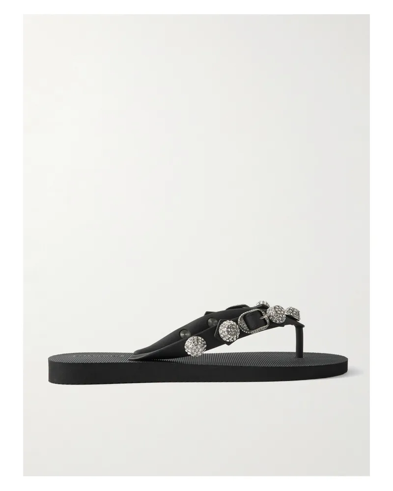 Balenciaga Cagole Embellished Rubber Flip Flops - Black Black