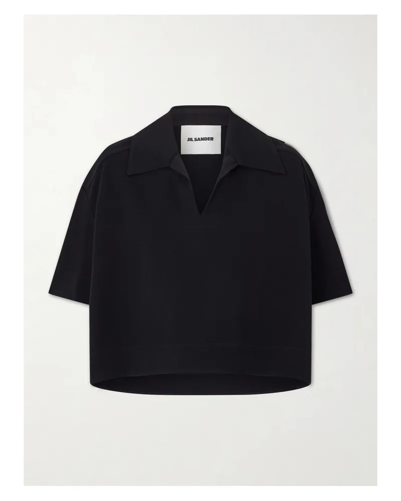 Jil Sander Cropped Crepe Polo Shirt - Black Black