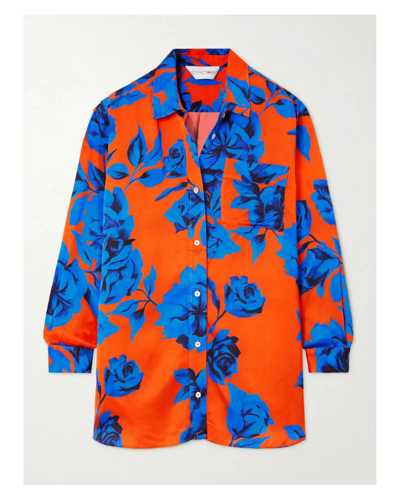 AZ FACTORY Hemd Aus Glänzendem Crêpe Mit Blumenprint - Orange Orange