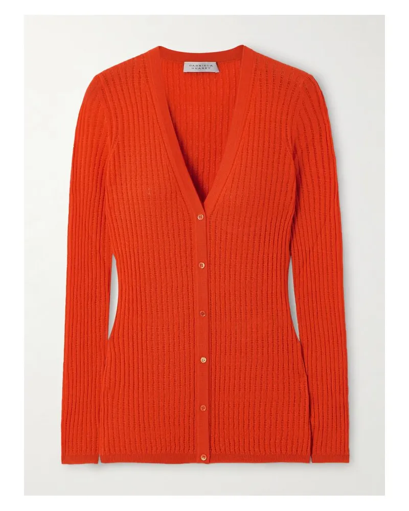 Gabriela Hearst Emma Cardigan Aus Einer Gerippten Kaschmir-seidenmischung In Pointelle-strick - Orange Orange