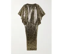 Truman Animalier Kaftan In Black-gold Animal-print Sequined Mesh Gown - Animal Print
