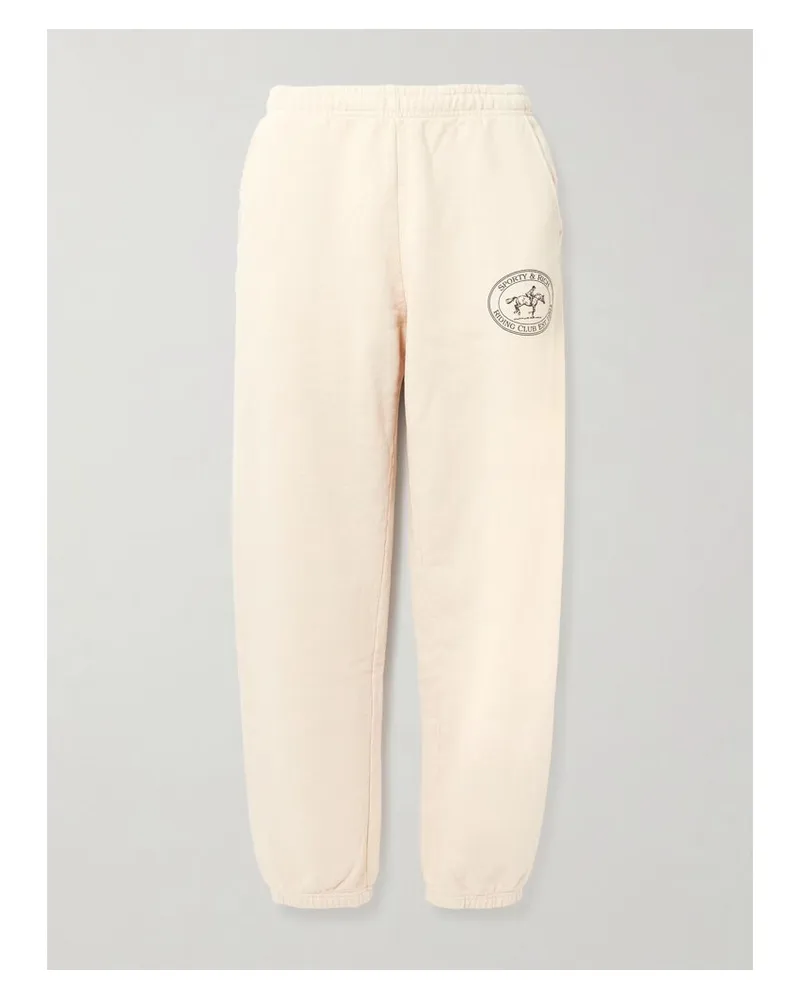 SPORTY & RICH Riding Club Jogginghose Aus Baumwoll-jersey Mit Print - Creme Creme