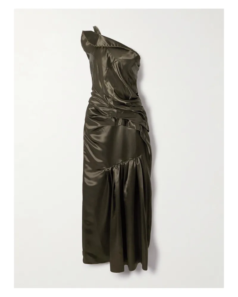 Dries van Noten Asymmetrisches Midikleid Aus Satin Mit Raffungen Und Falten - Grün Grün