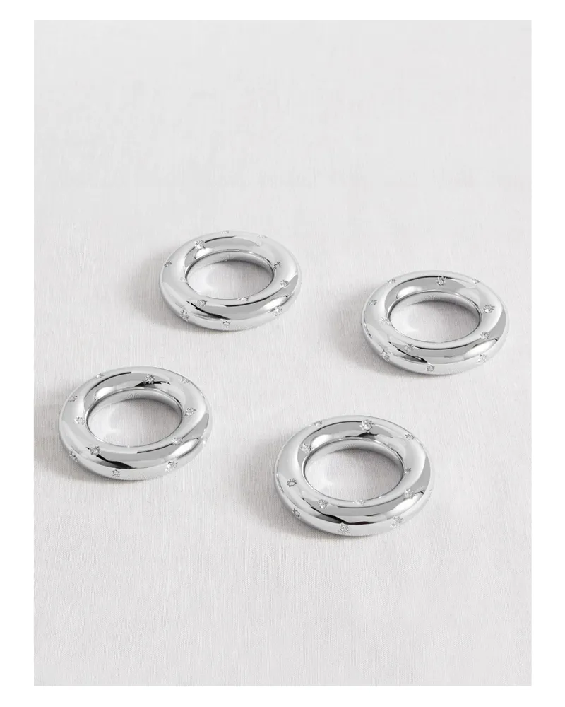 L’OBJET Set Aus Vier Platinierten Serviettenringen Mit Swarovski®-kristallen - Silber Silber