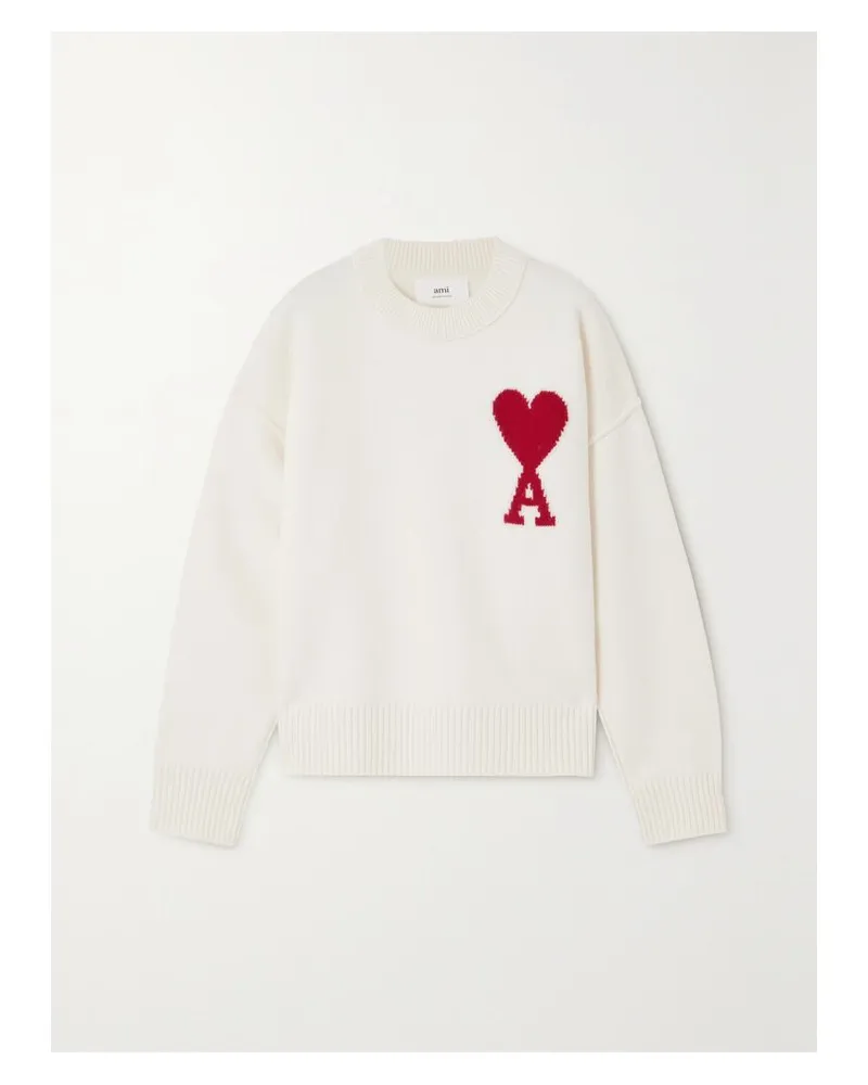 AMI Paris Net Sustain Adc Pullover Aus Wolle Mit Intarsienmotiv - Weiß Weiß