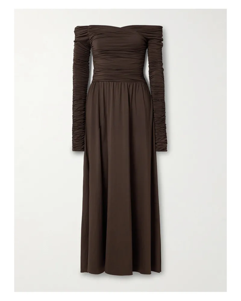 Altuzarra Charlotte Schulterfreies Maxikleid Aus Recyceltem Stretch-jersey Mit Raffungen - Braun Braun