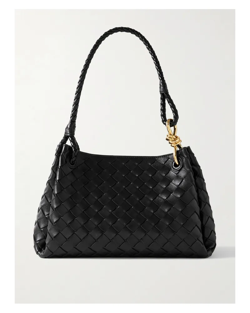 Bottega Veneta Parachute Medium Intrecciato Leather Shoulder Bag - Black Black