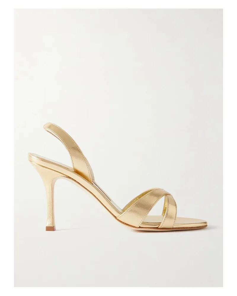 Manolo Blahnik Callasli 90 Slingback-sandalen Aus Metallic-leder - Gold Gold