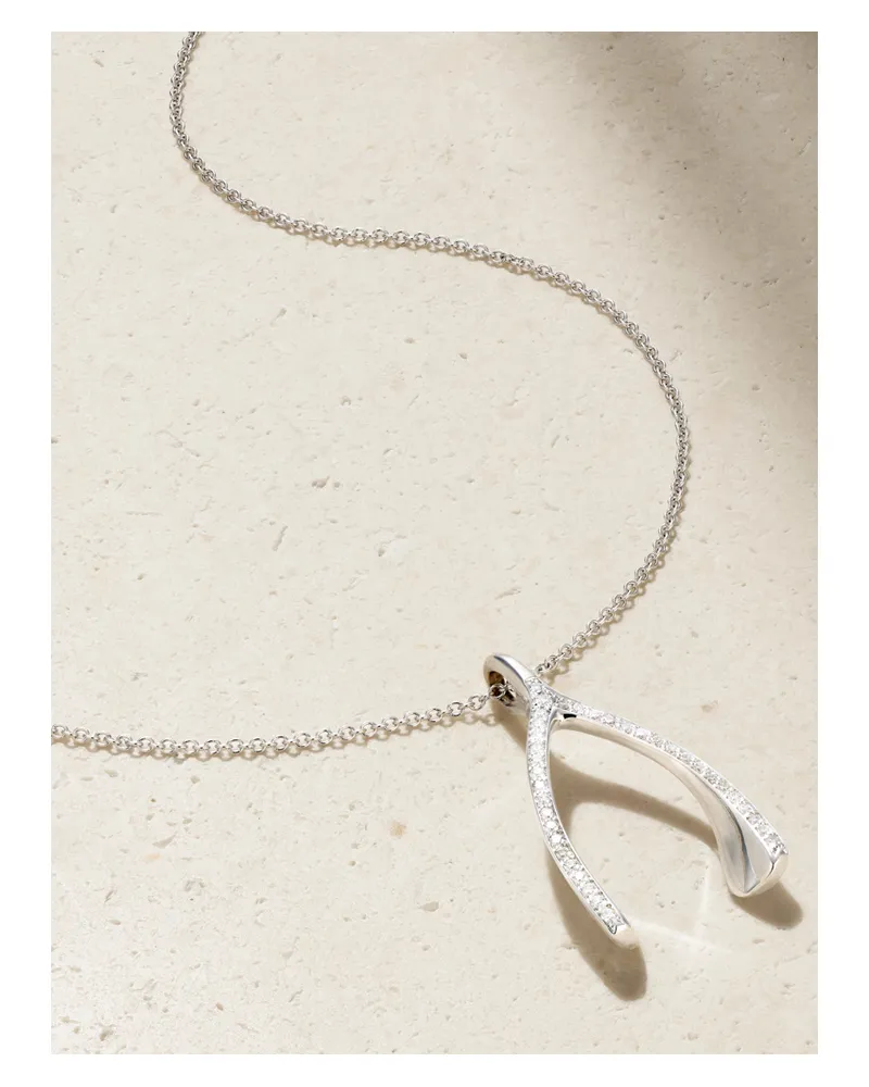 Jennifer Meyer Wishbone 18-karat White Gold Diamond Necklace - Silver Silver